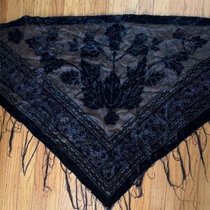 Black Velvet Scarf with Fringe